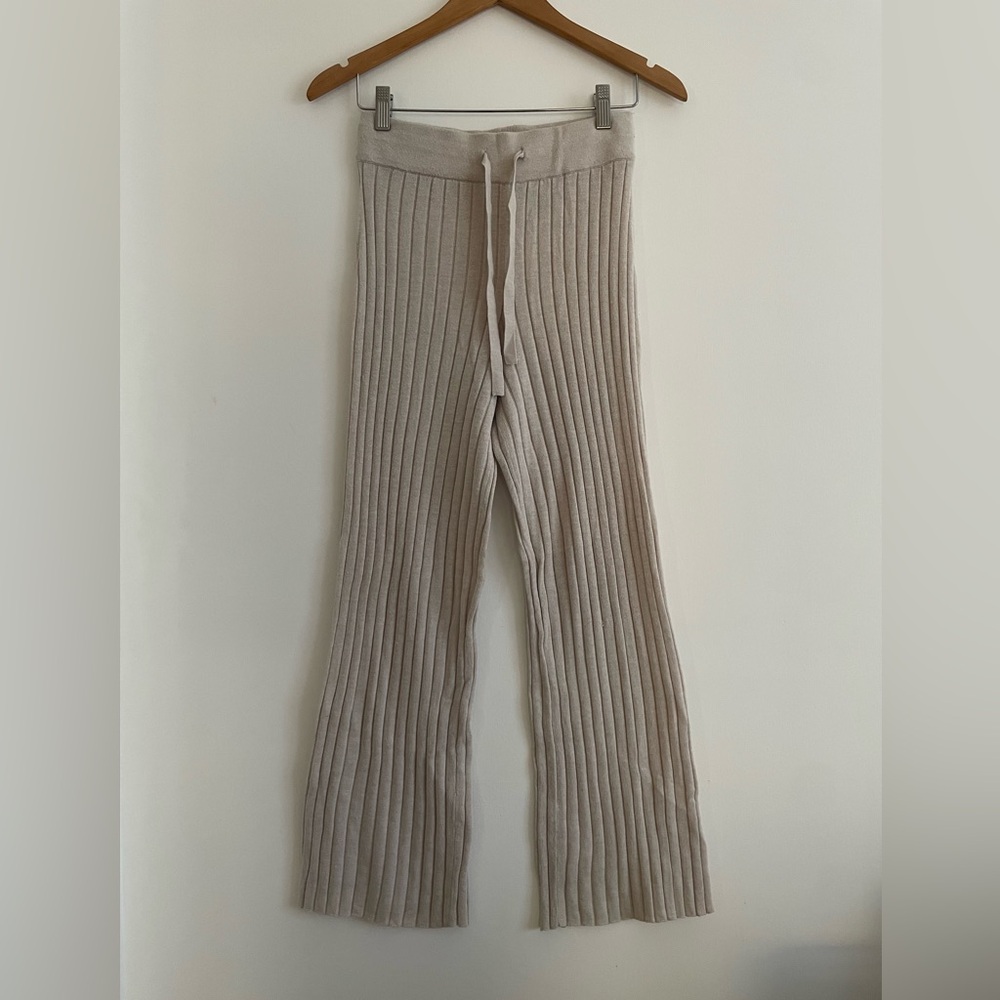 H&M Cream/Grey Ribbed Knit Pants